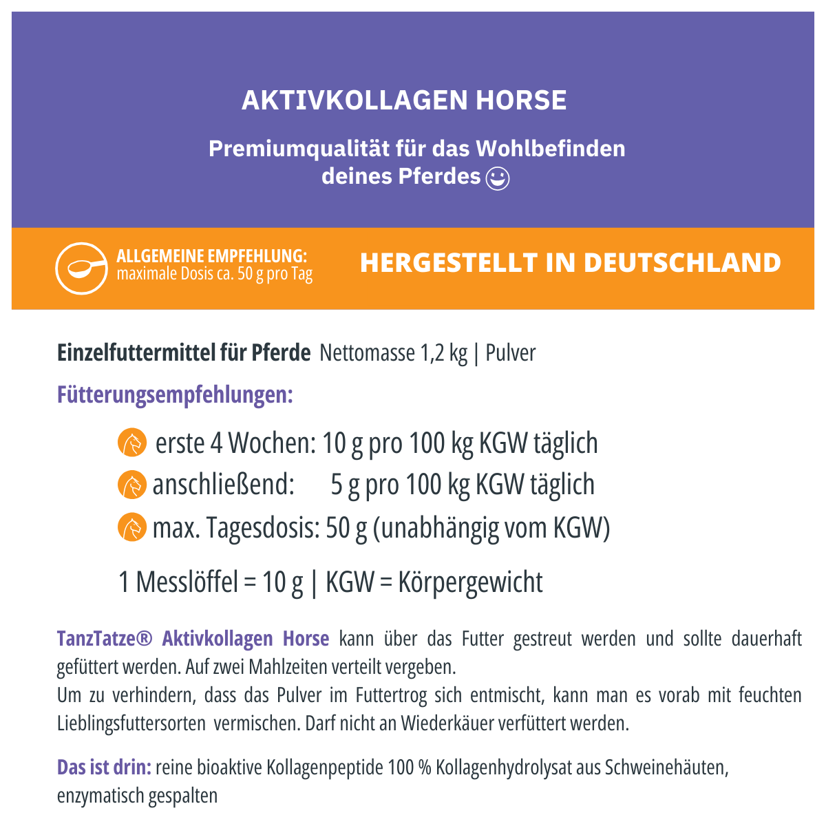 TanzTatze Aktivkollagen HORSE -  Gelenkpulver zum Knorpelaufbau für Pferde